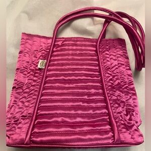 NWOT NaRaYa Satin Quilted Bucket Shoulder Bag Zip closure in Rose Pink